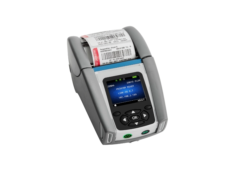 Zebra ZQ610 Plus-HC disinfectant-ready mobile healthcare printer for 48 mm specimen labels and receipts with Bluetooth and Wi-Fi connectivity